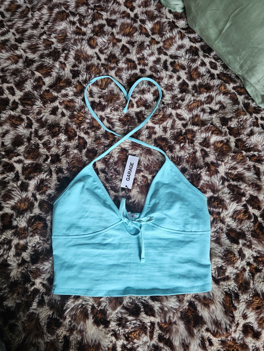 Garage Aqua Blue Halter Tie Cropped Tank